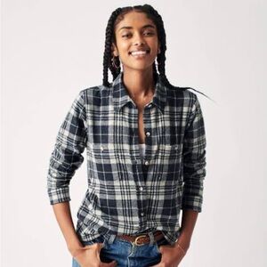 Faherty Legend Sweater Shirt Navy Plaid Button-Up Shirt Small